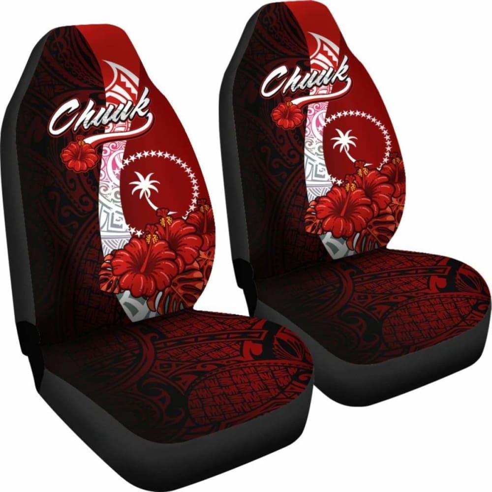 Chuuk Micronesia Car Seat Covers - Coat Of Arm With Hibiscus - 232125 - YourCarButBetter
