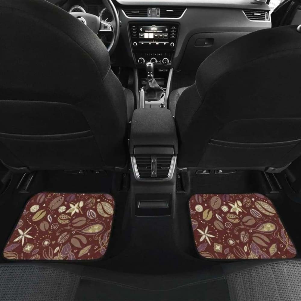 Coffee Bean Flower Pattern Front And Back Car Mats 163730 - YourCarButBetter