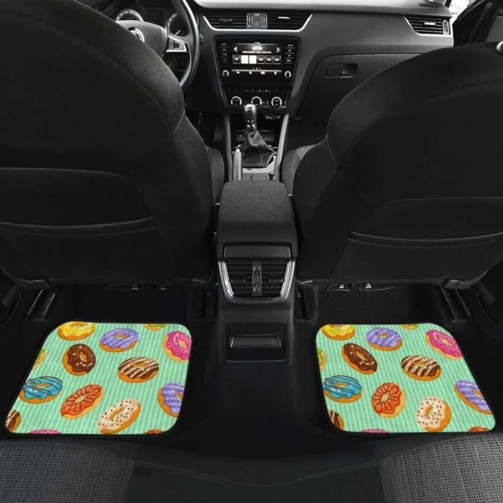 Colorful Donut Pattern Green Background Front And Back Car Mats 153908 - YourCarButBetter