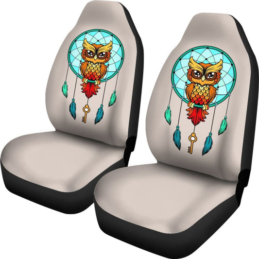 Colorful Owl And Dreamcatcher Stained Glass Effect Print Car Seat Covers 210301 - YourCarButBetter