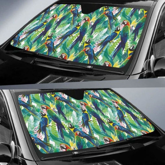 Colorful Parrot Exotic Flower Leaves Car Auto Sun Shades 182102 - YourCarButBetter