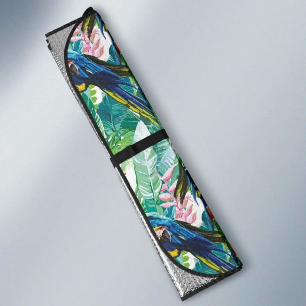 Colorful Parrot Exotic Flower Leaves Car Auto Sun Shades 182102 - YourCarButBetter
