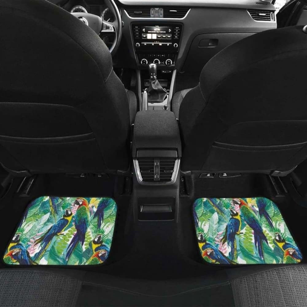 Colorful Parrot Exotic Flower Leaves Front And Back Car Mats 174914 - YourCarButBetter