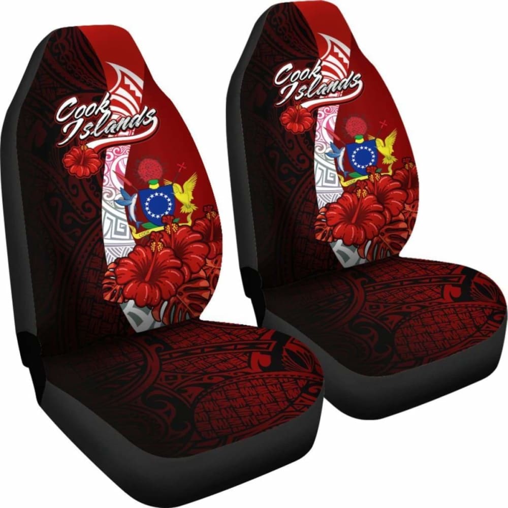 Cook Island Polynesian Car Seat Covers - Coat Of Arm With Hibiscus - 232125 - YourCarButBetter