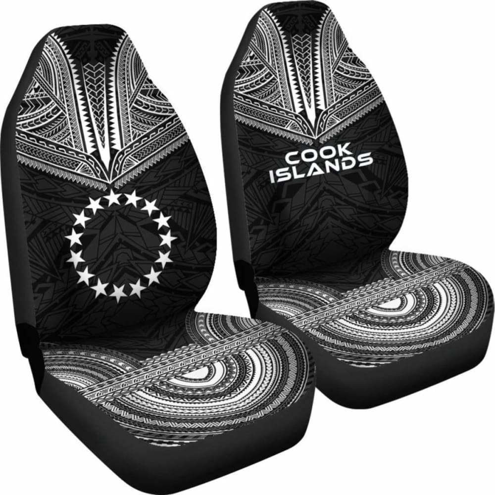 Cook Islands Car Seat Cover - Cook Islands Flag Polynesian Chief Tattoo Black Version - 10 174914 - YourCarButBetter