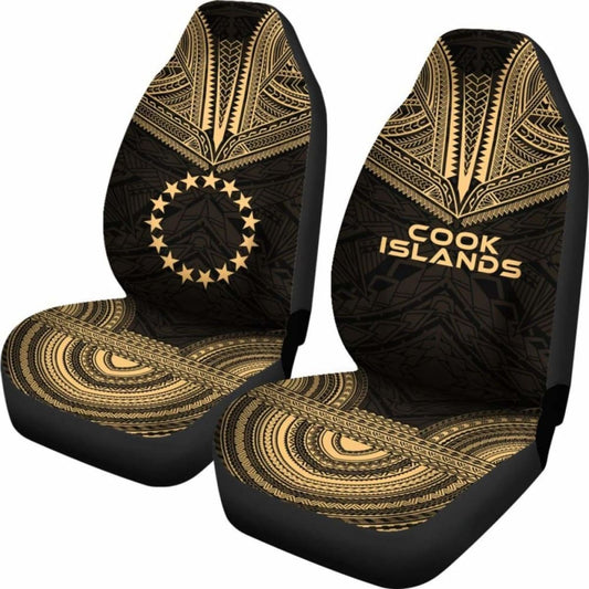 Cook Islands Car Seat Cover - Cook Islands Flag Polynesian Chief Tattoo Gold Version - 10 174914 - YourCarButBetter