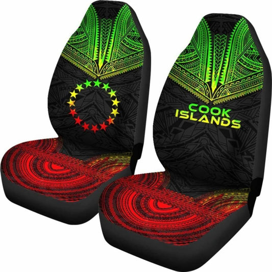 Cook Islands Car Seat Cover - Cook Islands Flag Polynesian Chief Tattoo Reggae Version - 10 174914 - YourCarButBetter