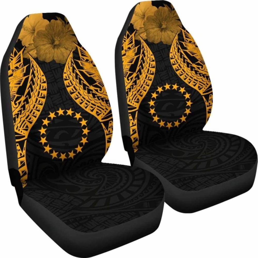 Cook Islands Polynesian Car Seat Covers Pride Seal And Hibiscus Gold - 232125 - YourCarButBetter