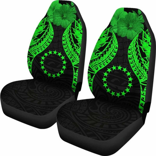 Cook Islands Polynesian Car Seat Covers Pride Seal And Hibiscus Green - 232125 - YourCarButBetter
