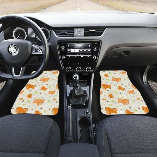 Cute Brown Pomeranian Paw Leave Bone Pattern Front And Back Car Mats 161012