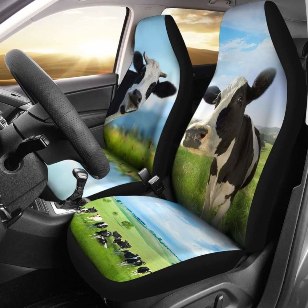Cute Cow On Green Grass Field Car Seat Covers Amazing 144730