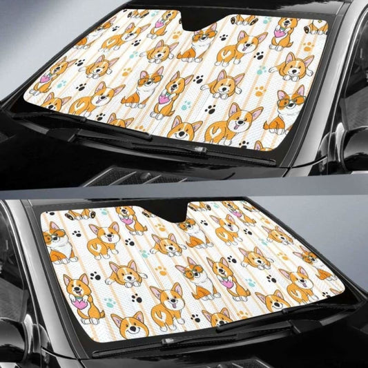 Cute Dog Corgi Striped Background Pattern Car Auto Sun Shades 085424 - YourCarButBetter