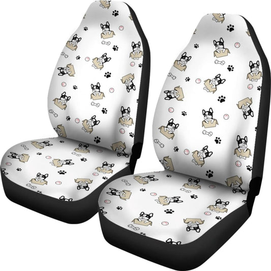 Cute French Bulldog Dog Print On White Car Seat Covers 210602