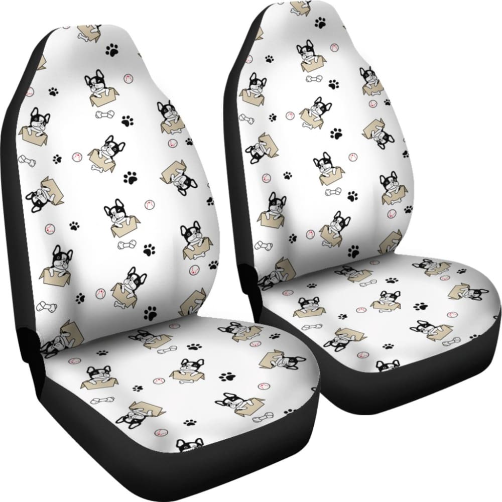 Cute French Bulldog Dog Print On White Car Seat Covers 210602