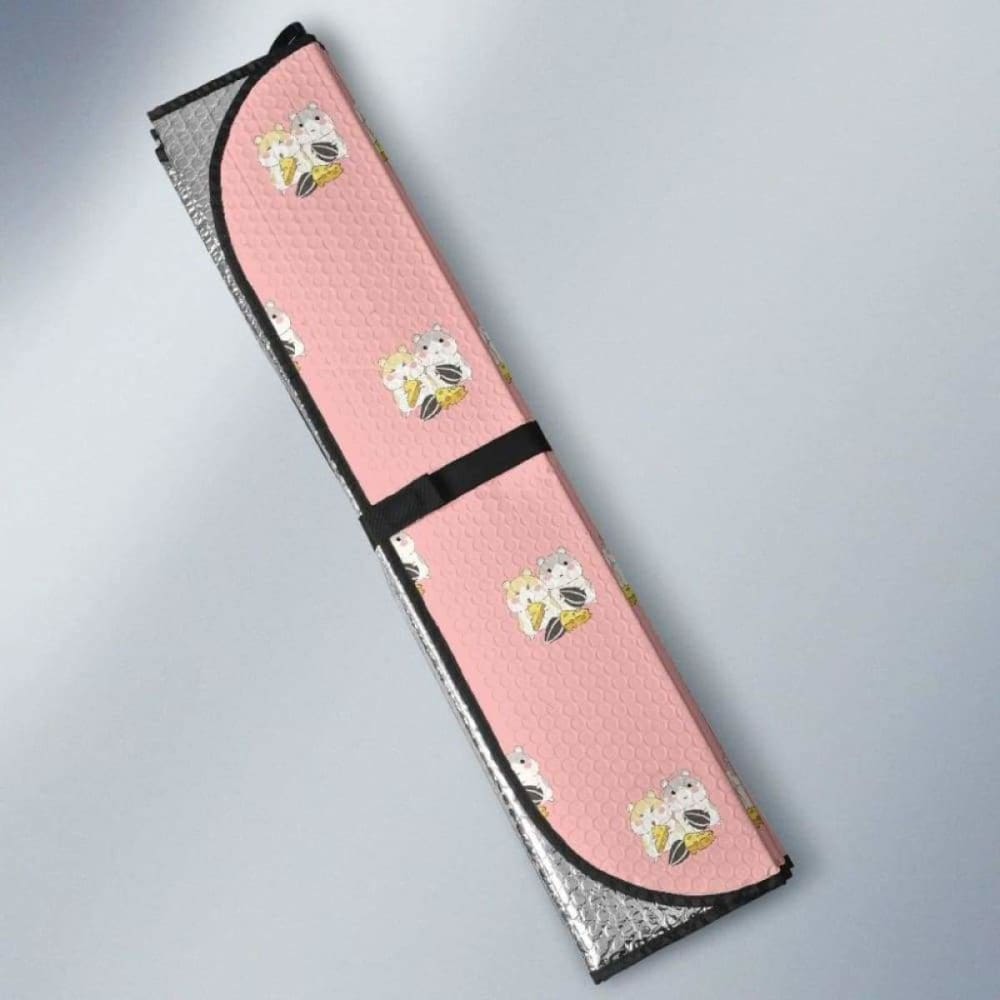 Cute Hamster Cheese Pattern Pink Background Car Auto Sun Shades 085424 - YourCarButBetter