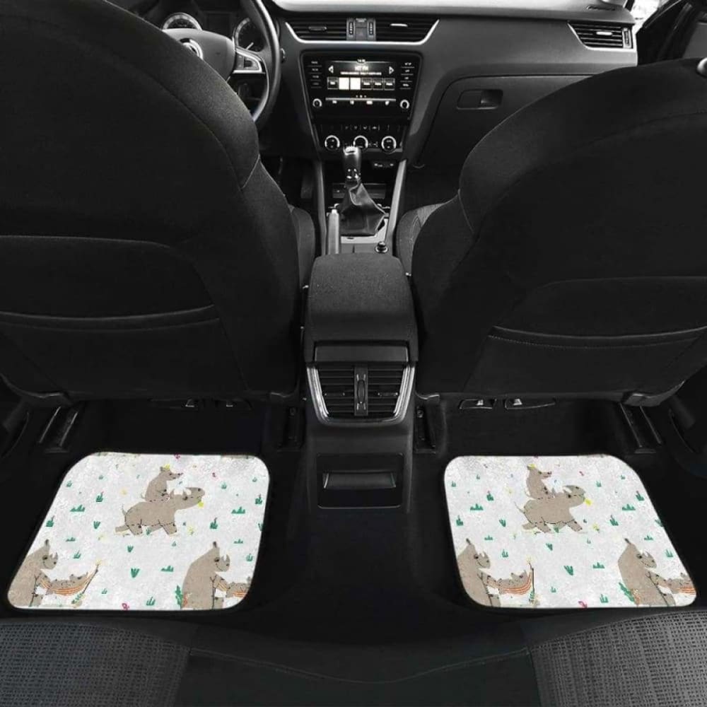 Cute Rhino Pattern Background Front And Back Car Mats 163730 - YourCarButBetter