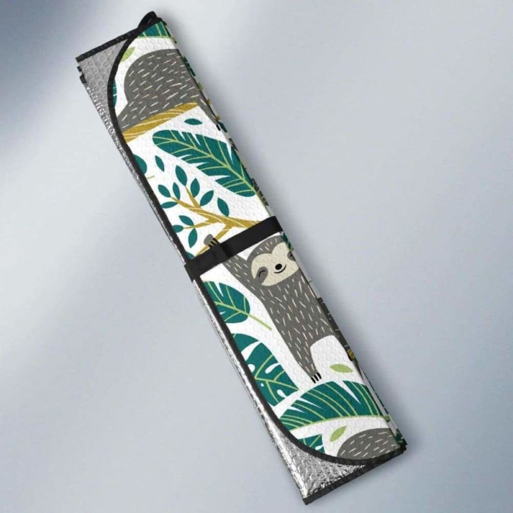 Cute Sloths Tropical Palm Leaves White Background Car Auto Sun Shades 172609 - YourCarButBetter