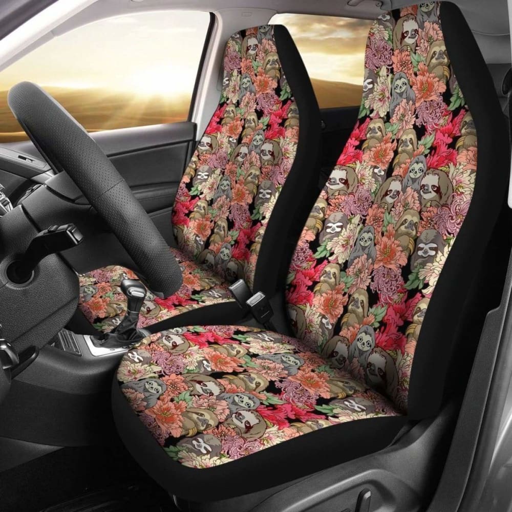 Cute Sloths With Flowers Sloth Car Seat Covers 144902