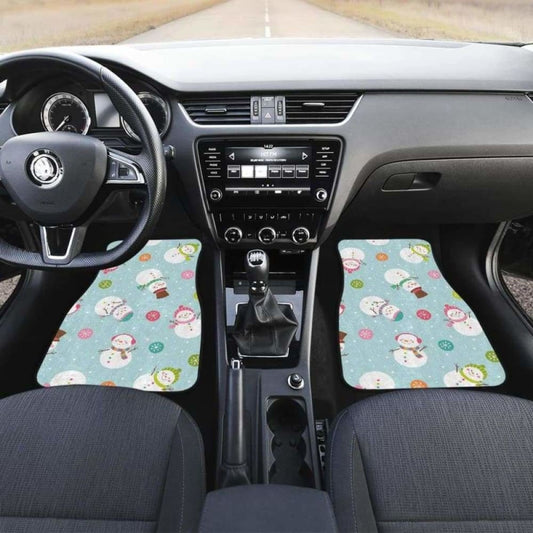 Cute Snowman Snowflake Pattern Front And Back Car Mats 112608