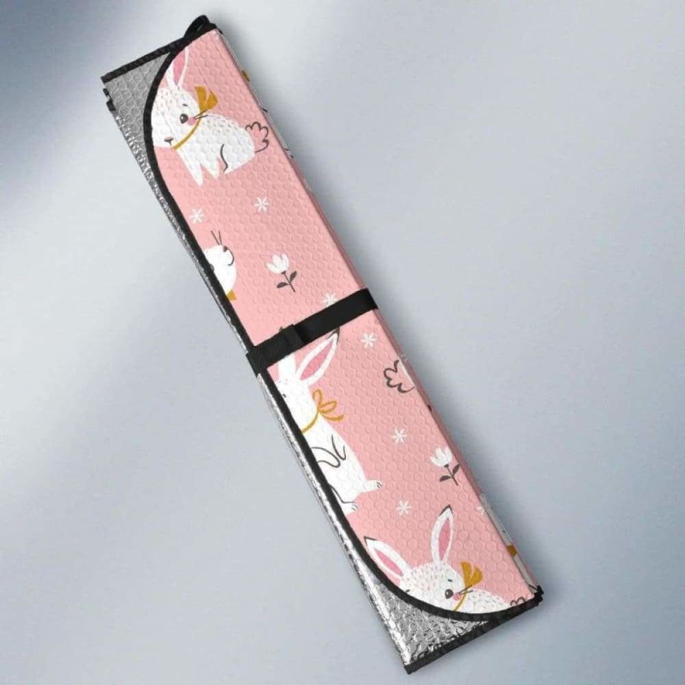 Cute White Rabbit Flower Pink Background Car Auto Sun Shades 085424 - YourCarButBetter