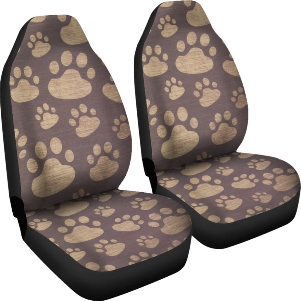 Dog Paw Prints Pattern With Dark Brown Car Seat Covers 210605 - YourCarButBetter