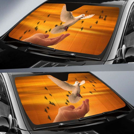 Dove Hand Peace Sunrise 5K Car Sun Shade 102507 - YourCarButBetter