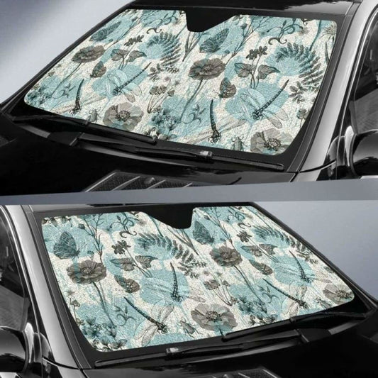 Dragonfly Butterfly Plants Insect Flower Vintage Style Pattern Car Auto Sun Shades 172609 - YourCarButBetter