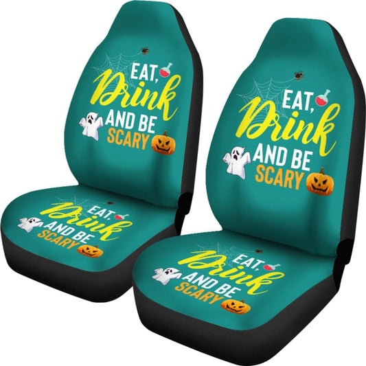Eat Drink And Be Scary Ghost Halloween Custom Car Seat Covers 211501 - YourCarButBetter
