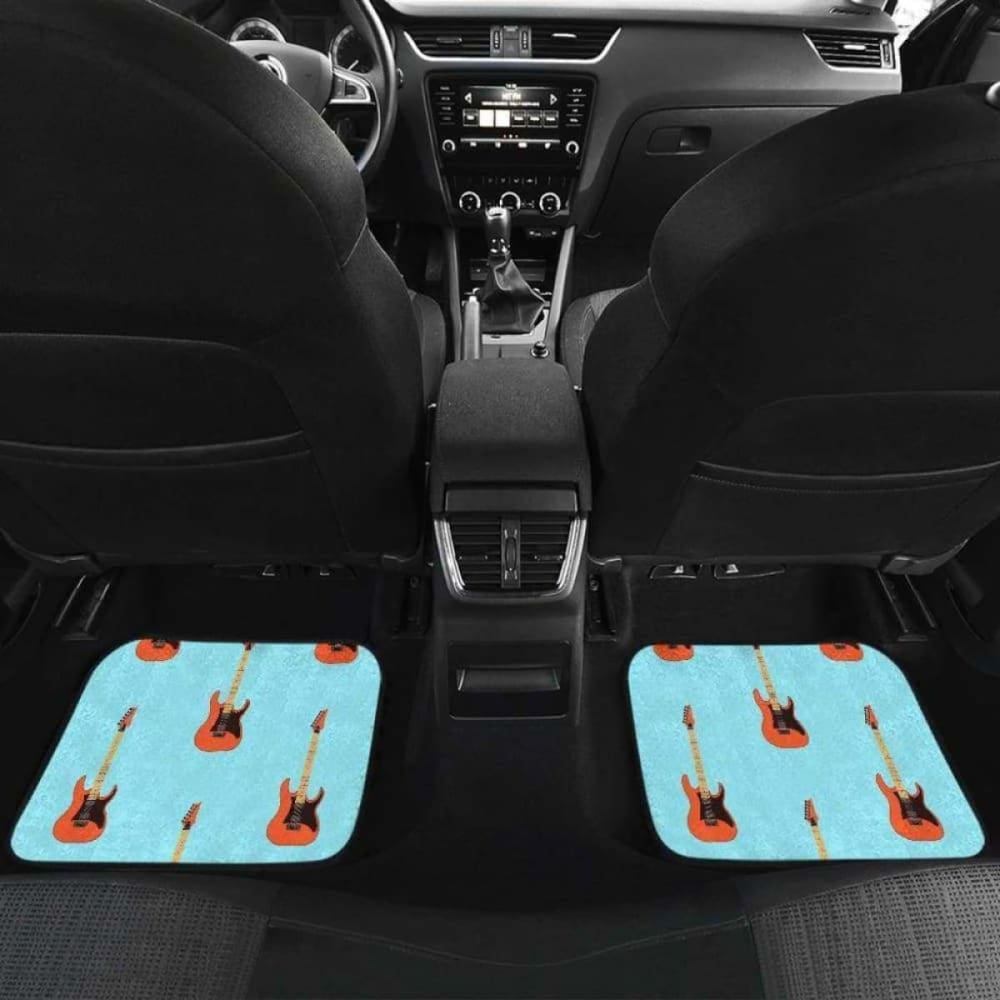 Electric Guitar Pattern Light Blue Background Front And Back Car Mats 221205 - YourCarButBetter