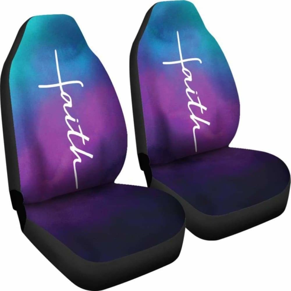 Faith Word Cross In White On Teal Blue Purple And Black Ombre Car Seat Covers Religious Christian Themed 160905
