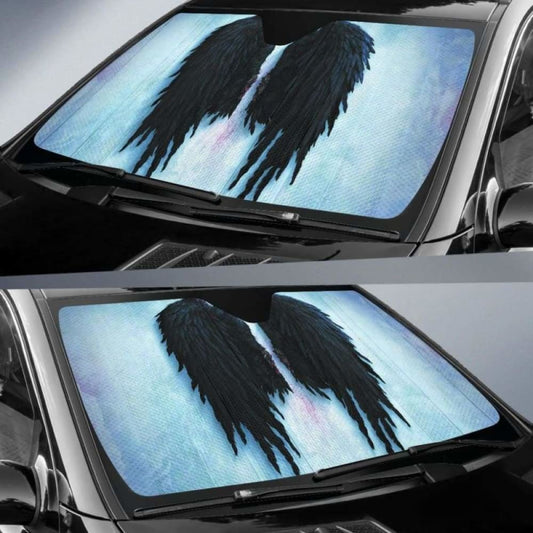 Fallen Angel Black Wings on Snow car auto sunshades 182102 - YourCarButBetter