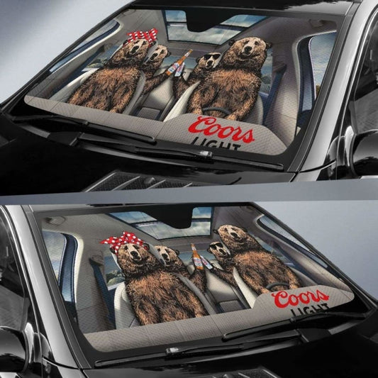 Family Bear Drink Beer Coors Light Car Sun Shade Funny 102507 - YourCarButBetter