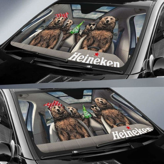 Family Bear Drink Beer Heineken Car Sun Shade Funny 102507 - YourCarButBetter