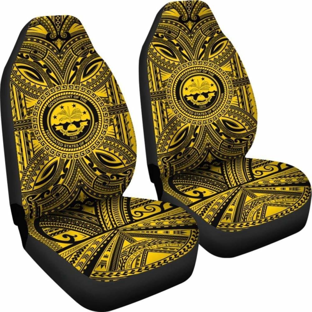 Federated States Of Micronesia Car Seat Cover - Federated States Of Micronesia Coat Of Arms Polynesian Gold Black 105905 - YourCarButBetter