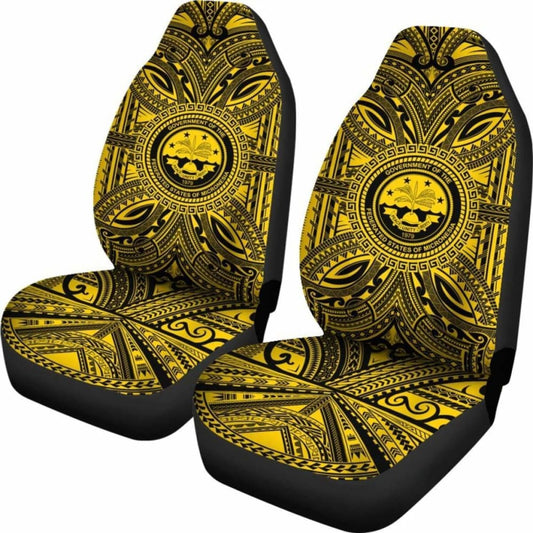 Federated States Of Micronesia Car Seat Cover - Federated States Of Micronesia Coat Of Arms Polynesian Gold Black 105905 - YourCarButBetter