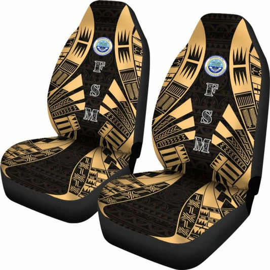 Federated States Of Micronesia Car Seat Covers - Polynesian Tattoo Gold - 9 174914 - YourCarButBetter