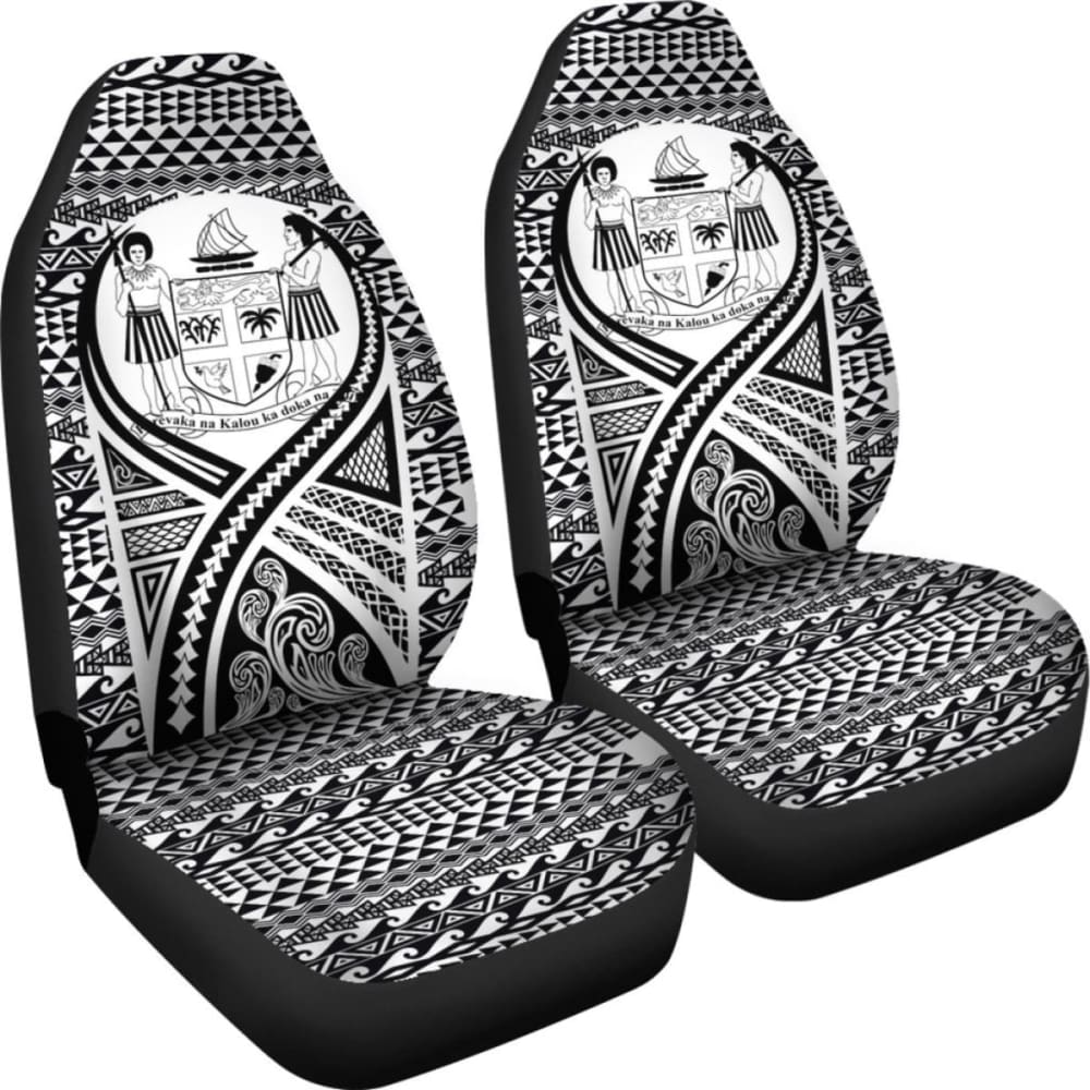 Fiji Car Seat Cover - Fiji Coat Of Arms Polynesian Tattoo Black - 9 174914 - YourCarButBetter