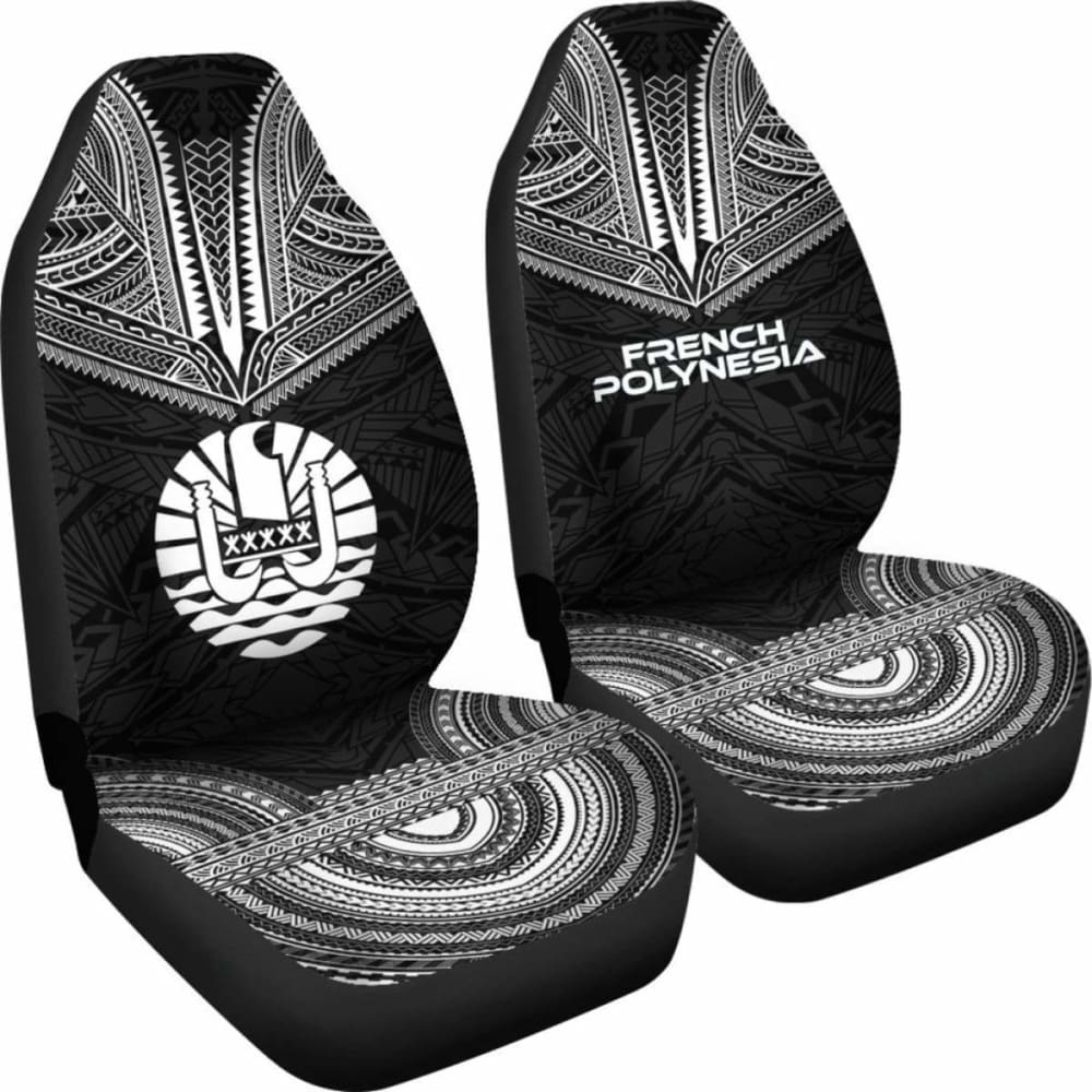French Polynesian Car Seat Cover - French Polynesian Coat Of Arms Polynesian Chief Tattoo Black Version - 10 174914 - YourCarButBetter