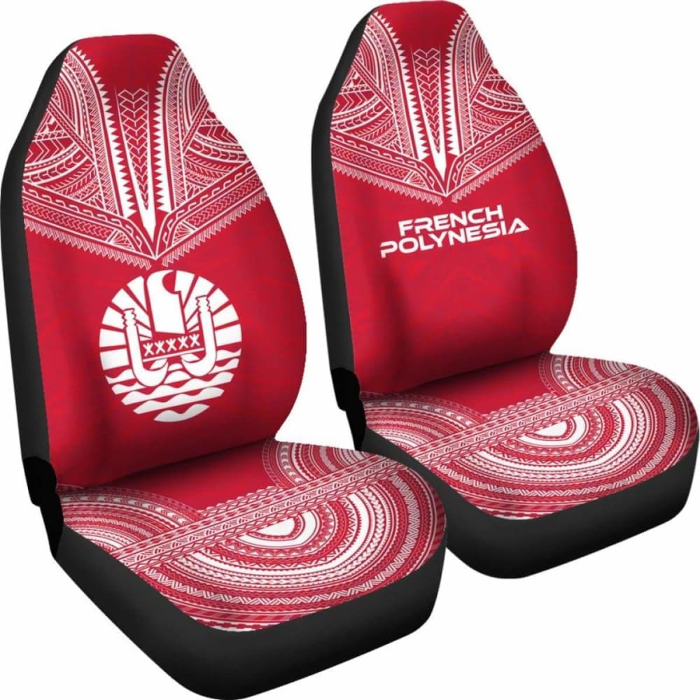 French Polynesian Car Seat Cover - French Polynesian Coat Of Arms Polynesian Chief Tattoo Red Version - 10 174914 - YourCarButBetter