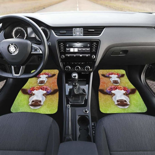 Front And Back Car Mats- Cow Head Flower (Set Of 4) 144730