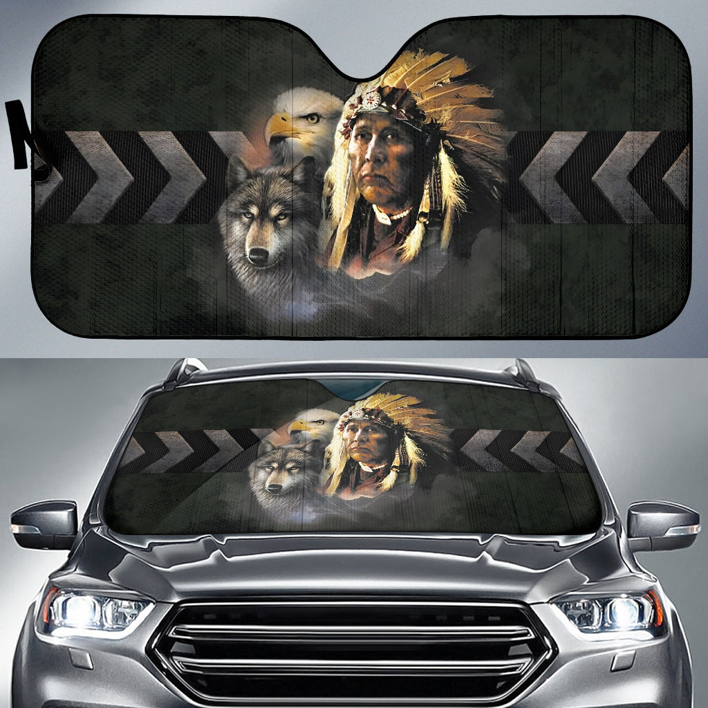 Native American Indian Eagle Wolf Spirit Animals Car Auto Sun Shades