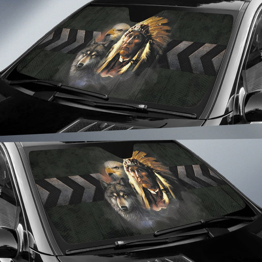 Native American Indian Eagle Wolf Spirit Animals Car Auto Sun Shades