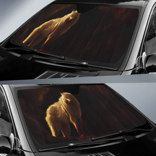 Arctic Wolf Predator Standing in Dark Wilderness Car Auto Sun Shades 211402