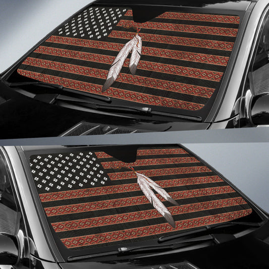 Native American USA Flag And Feather Car Auto Sun Shades 212901