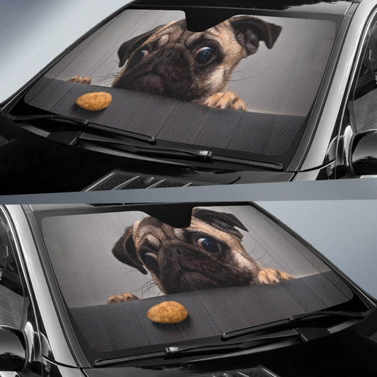 Curious Bulldog Puppy Watching Treat with Wide Eyes Car Auto Sun Shades 211502