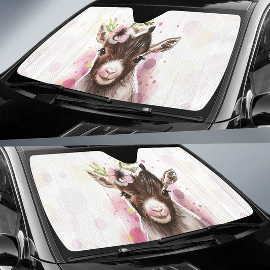Goat Cute Floral Watercolor Car Auto Sun Shades 212301