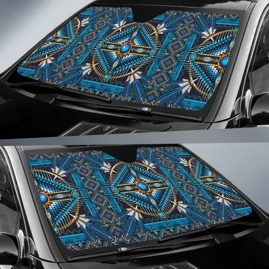 Mandala Blue Native American Design Car Auto Sun Shades 210502