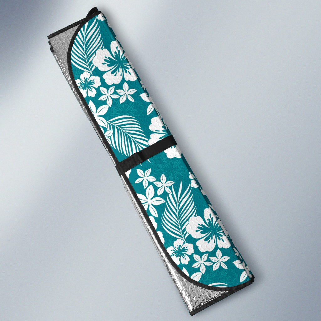 Cyan Hibiscus Hawaiian Flower Pattern Car Auto Sun Shades 212201