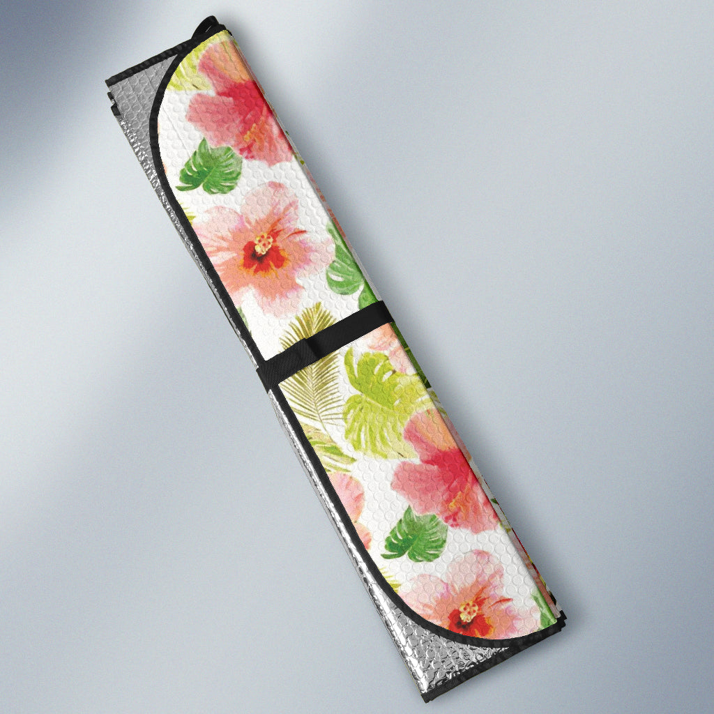 Pink Hibicus Toucan Watercolor Car Auto Sun Shades 212401