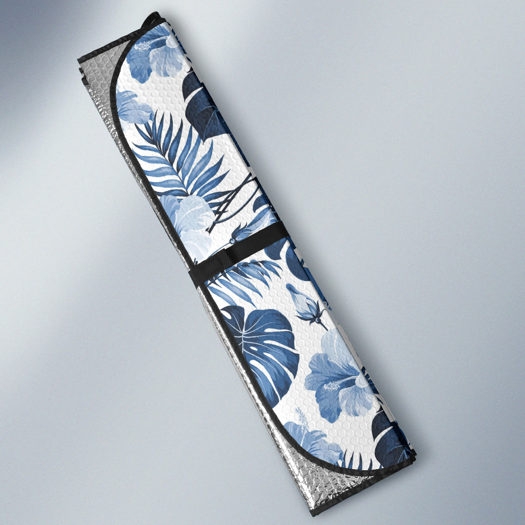 White And Blue Hibiscus Tropical Hawaiian Flower Pattern Car Auto Sun Shades 212501